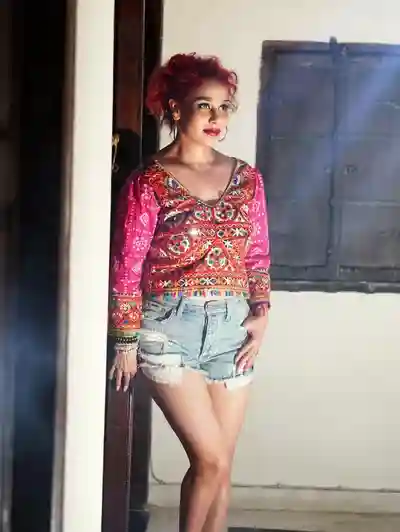 Kanak Raj in Vibrant Ethnic Top and Denim Shorts